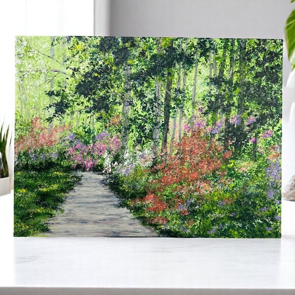 Deb Bossert Other - First Blooms Of Spring Acrylic Painting Woodland Path Scene, 9" X 12", Unframed
